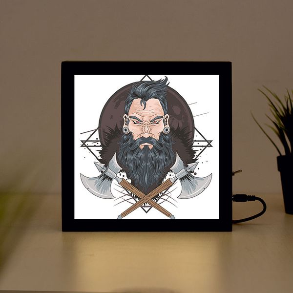 

warrior beard handcrafted wooden light box sign for home, restaurant, coffee shop business signage
