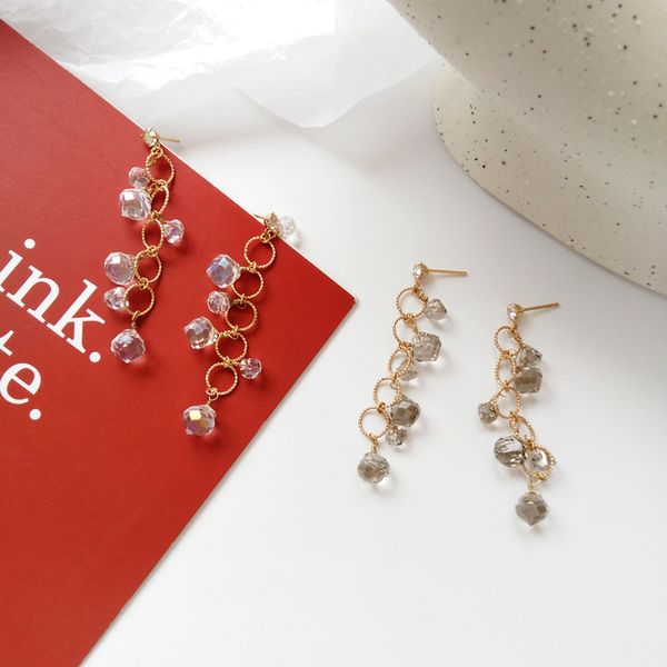 

small circle long retro elegant transparent resin round resin stone tassel clip earrings without piercing earrings for women, Silver