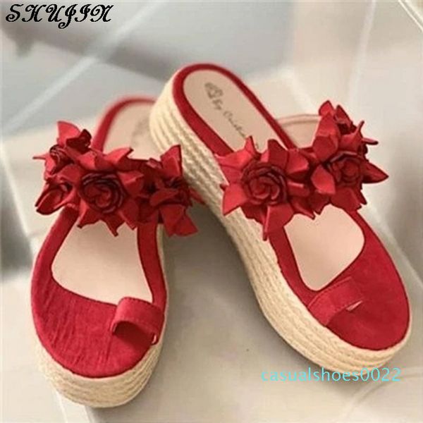 

woman slippers lady platform flower casual beach flip flops sandals women sandals summer high heel slippers c22, Black