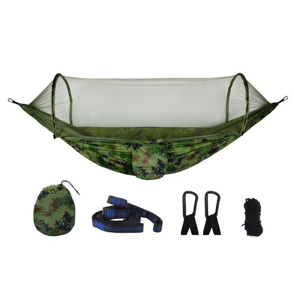 

1-2 person portable outdoor hammock with mosquito net parachute fabric camping hanging bed hunting swing sleeping bed