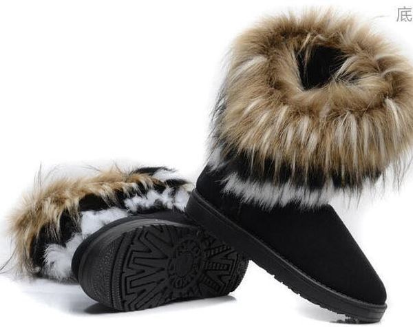 

2019 fashion rabbit hair and fox fur in tube color matching warm snow winter boots for women & ladies, Black