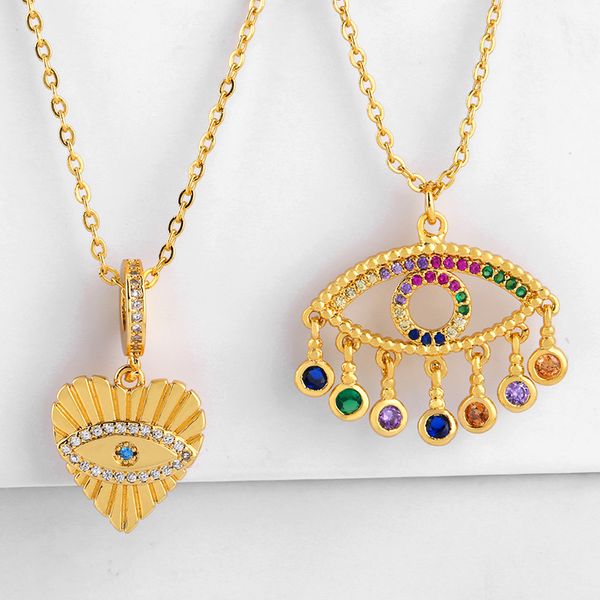 

elegant ladies necklace bohemia charm heart and eyes pendant necklace rainbow multicolor micro pave zircon personalize jewelry, Silver