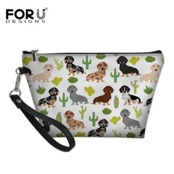 

forudesigns dachshund dog cactus portable make up women girls cosmetic bag toiletry travel kit storage pouch beauty case vanity