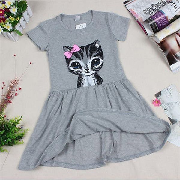 

toddler kids girls cat summer princess short sleeve pierced party dress age 2-7y, Red;yellow