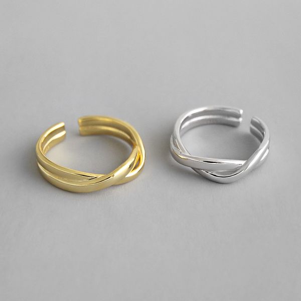 

1pc authentic s925 sterling silver fine jewelry white/gold double rows twisted roped rings adjust tlj628, Golden;silver