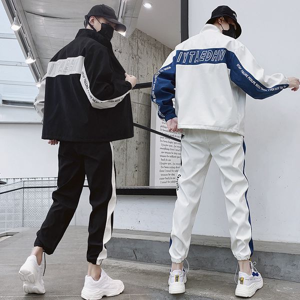 

новые 2020 мужская толстовка куртка sweatpants 2 шт set hip hop casual mixed color top брюки black white blue spring b2, Gray