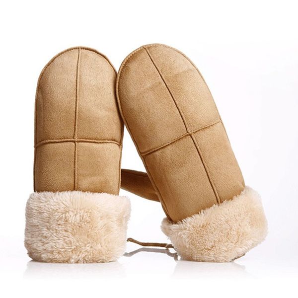 

women girls cute gloves thicken warm suede leather gloves full finger mittens winter elegant female outdoor ski, Blue;gray
