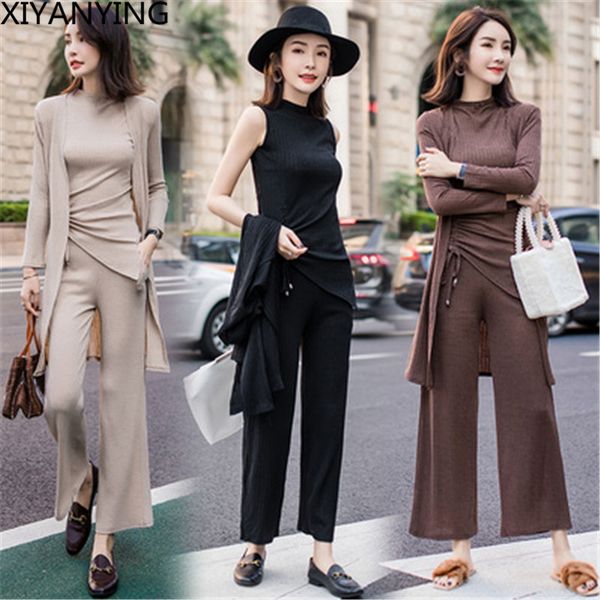 

3 piece set women plus size 5xl slim slimming three-piece fashion spring autumn long sleeve new women's wide-leg pants suit, White