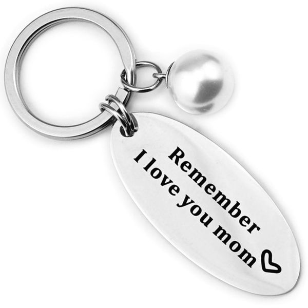 

i love you mom custom engraved keychain oval disc stainless steel silver key-chain mothers day gift