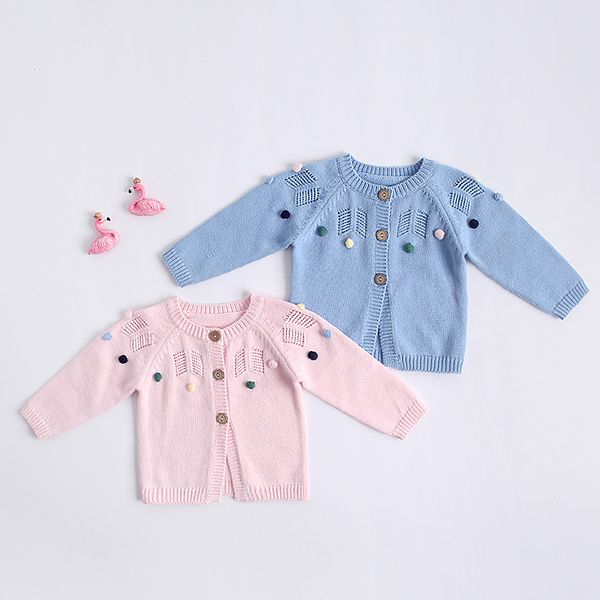 

INS baby kids clothing sweater Cardigan with buttons Round Collar sweater With Little Wool balls Boutique girl spring fall sweater