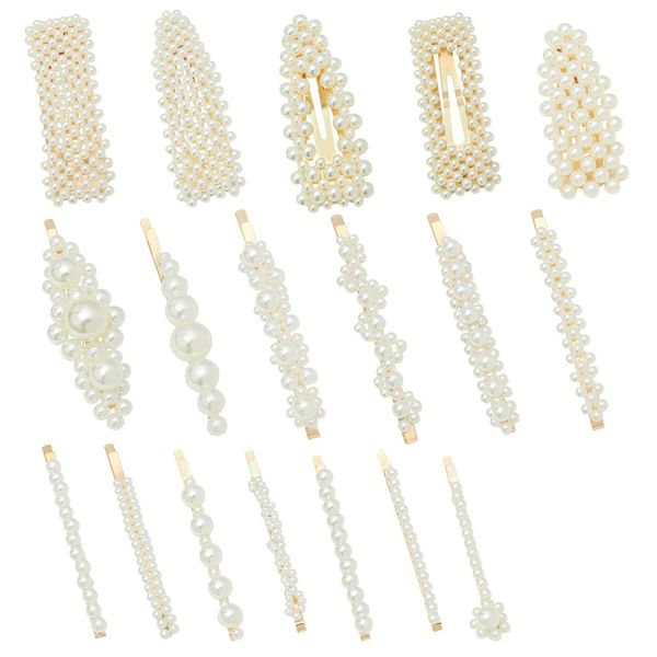 

18 pcs pearl hair clips large hair clips pins barrette for women girls fashion accessories, Golden;white