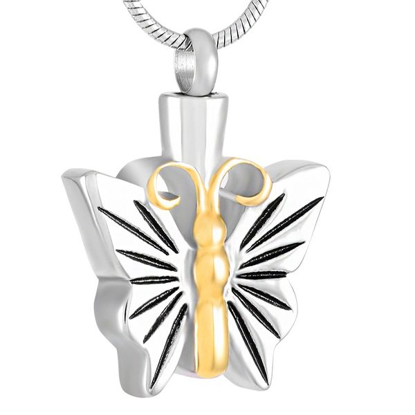 

ijd9276 stainless steel butterfly for ashes memorial urn fashion pendant necklace cremation keepsake with chain jewelry, Silver