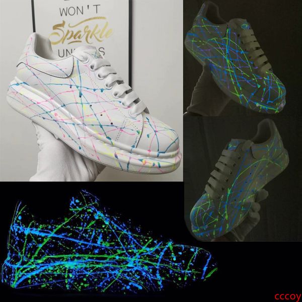 

luxury women multicolour graffiti smooth leather platform sneaker fashion men glow reflective party shoes real leather designer sneaker