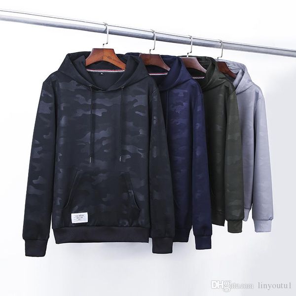 

2018 new autumn men hoodies sweatshirt fashion camouflage military tracksuit casual pullover male hooded, Black