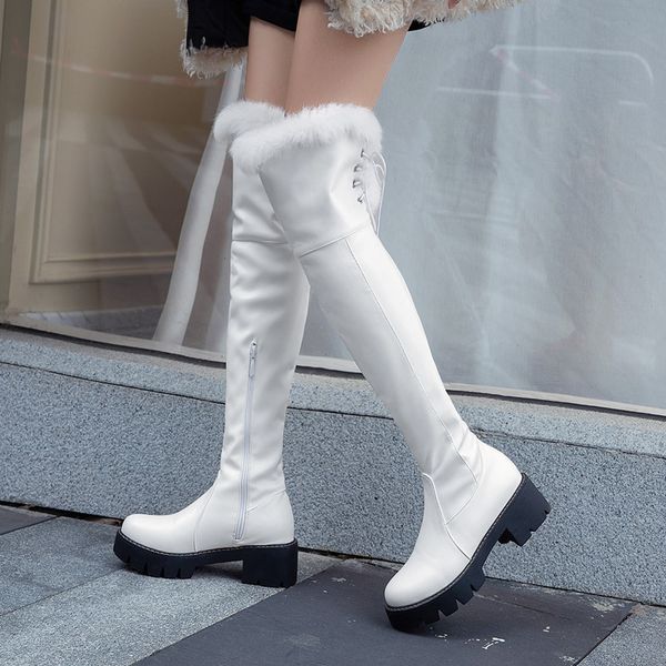 

winter new snow boots fashion thick mid-heel hair knight boots slim version of high, Black