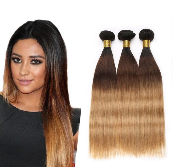 

ombre перуанского волос пучки straight уток 1b / 4/27 tree оттенок перуанского straight человеческих волос пучки ombre прямой соткать волос, Black