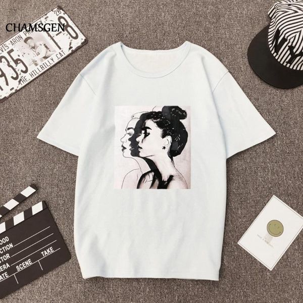 

women's t-shirt chamsgend 2021 fashion t-shirts woman summer girls print short sleeve o-neck loose women slim soft tshirt f68, White