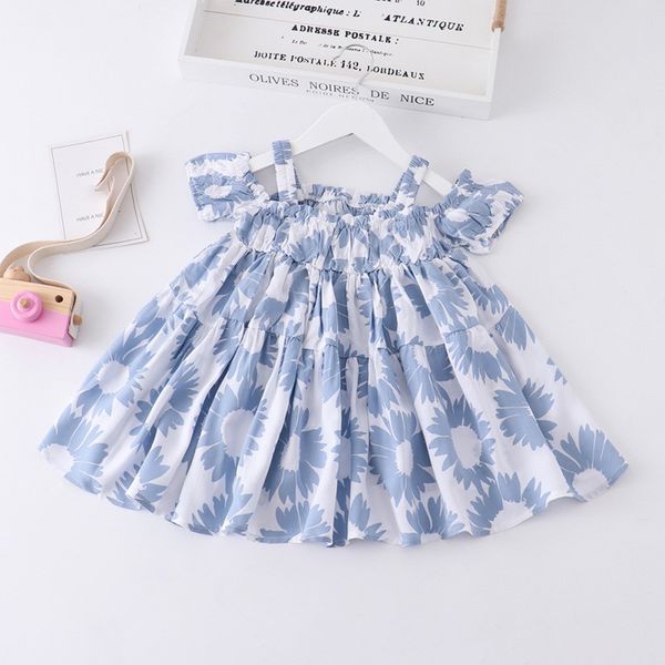 

new summer dress toddler kids baby girls lovely birthday clothes floral print shoulder ruffles party gown dresses, Red;yellow