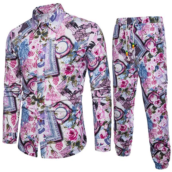 

feitong fashion world apparel business men's sets stylish and specila design slim funny printed linen soft and pants#g30, Gray