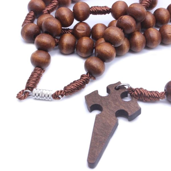 

vintage handmade wooden cross pendant necklace for men woman beaded chain necklaces prayer christian male jewelry gifts, Silver