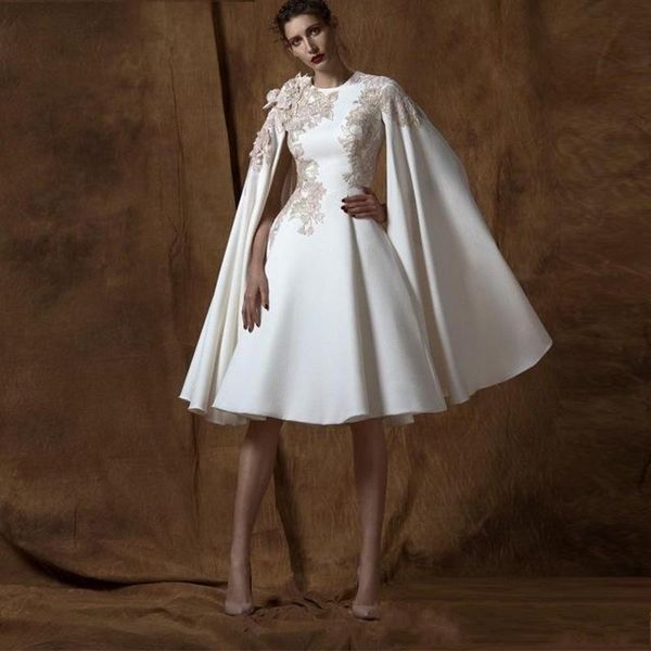 

2019 knee length a line cocktail dresses crew neck long sleeve appliques celebrity dress custom made short prom gowns