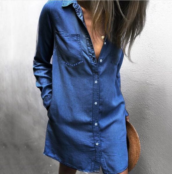 

long sleeved vestidoes casual dresses women denim blue shirt dress spring autumn single breasted, Black;gray