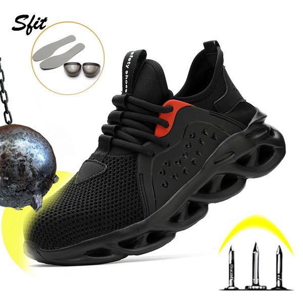 

work safety shoes for men summer breathable boots working steel toe anti-smashing construction safety work sneakers, Black