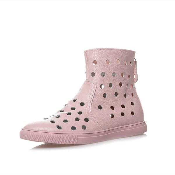 

new genuine leather women summer cool boots with holes breathable ankle boots super soft handmade hollow, Black