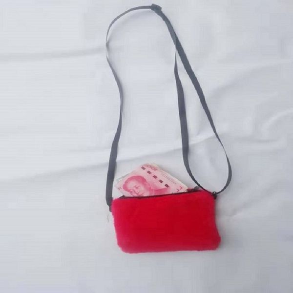 

мини плюшевый портмоне красивая девушка мода сумка сплошной цвет плюшевая сумка кошелек, Black