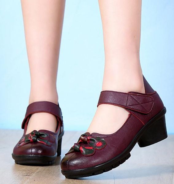 

women's shoes in spring and autumn middle coarse heel round head mother shoes@6069, Black