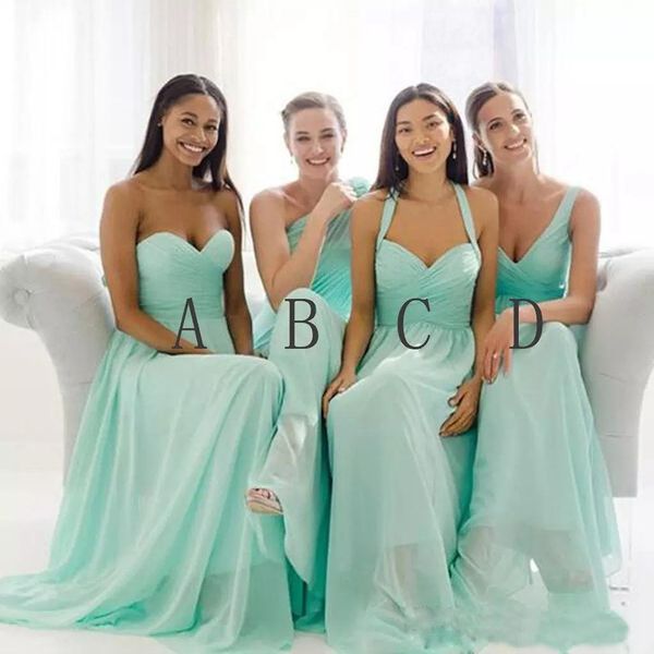 Eleganti abiti da damigella d'onore lunghi verde menta Designer chiffon vita impero increspato lunghezza del pavimento abiti da cerimonia per gli invitati al matrimonio BD9068