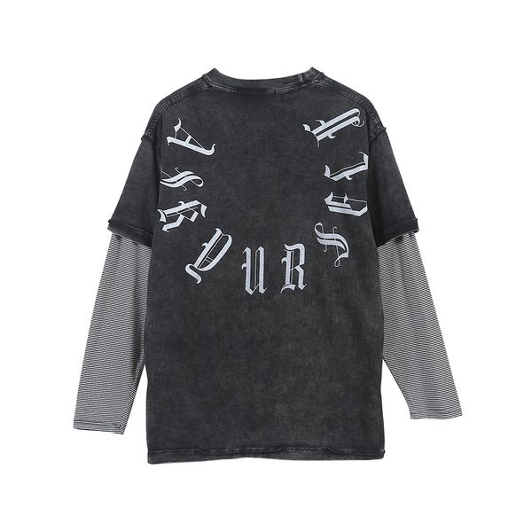 

version distressed sleeve striped women men long sleeve t shirts tee hiphop men casual t shirt, White;black