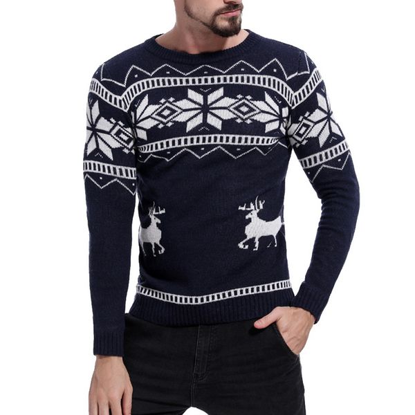 

nice mens causal o neck christmas sweater men deer printed autumn winter pullover knitted jumper sweaters slim fit men clothes, White;black