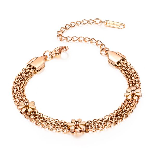 

bracelets for womens stainless steel titanium sliver rose gold multi-layer catenary flowers womens jewelry for girls gifts, Golden;silver
