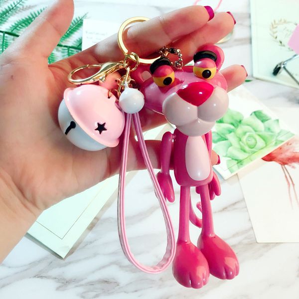 

pink leopard keychain action character toy little leopard key ring 20 color pink leopard keyring backpack pendant doll children gift, Silver