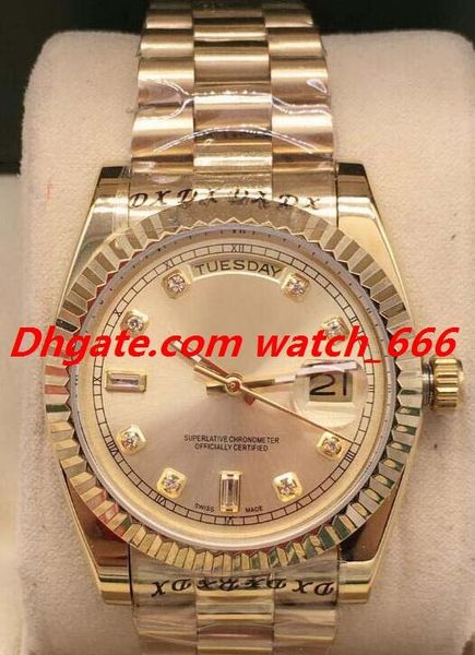 

новая версия luxury watch 7 стиль male 118238 18k желтое золото black diamond циферблат сталь рифленый 36мм часы моды мужские часы наручные, Slivery;brown