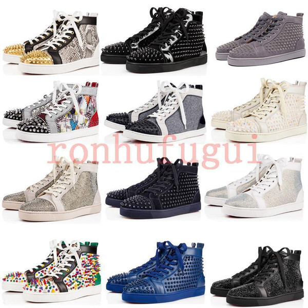 

2020 christian luxury louboutin bottom red bottoms studded spikes brand cl casual shoes men women party sneakere9a6#, Black