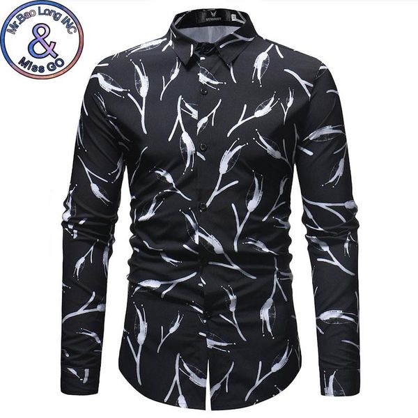 

classic black white floral shirt men 2018 spring autumn new casual button down dress shirt for business man long sleeve shirts, White;black