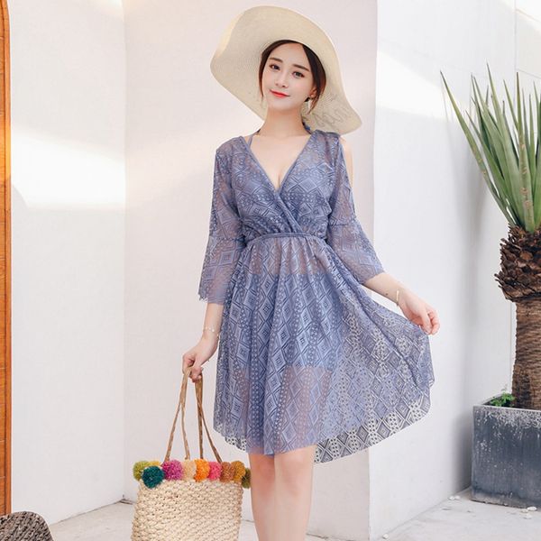 

three-piece women's skirt bathing suit, White