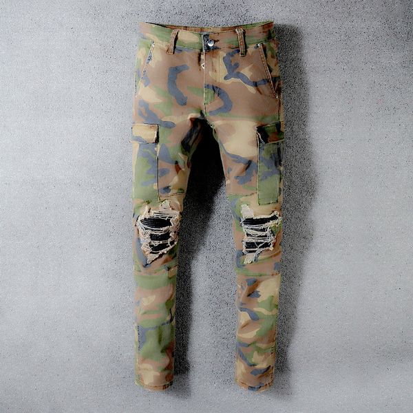 

19ss brand designer camo jeans mens luxury denim jeans brand camo pant arn pants white pour hommes ripped biker jeans designer, Blue