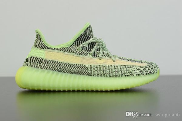 

2019 kanye west 350s v2 yeezreel primeknit mens running shoes black grey reflective fluorescent green mesh breathable athletic sneakers