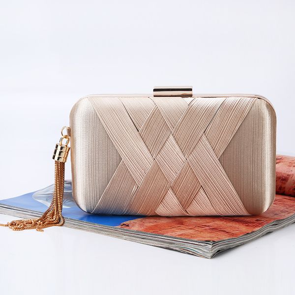

wholesale factory direct brand new handmade weave evening bag tassel clutch with satin for wedding/banquet/party/porm