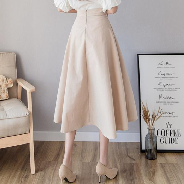 

2019 a-line long pleated skirt women high waisted pocket front buttons skirts womens elegant korean big swing faldas saia aq989, Black