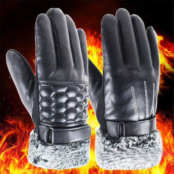 

fashion men's gloves leather sheepskin gloves winter warm cycling running outdoor waterproof thick full finger ski