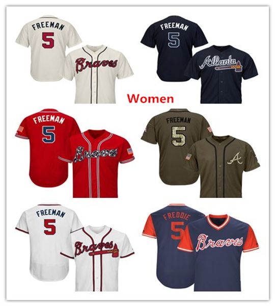 

Womens Atlanta Braves Baseball Jerseys 5 Freddie Freeman Jersey White Navy Blue Cream Red Gray Grey Green Salute Players Weekend All Star