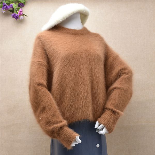 

autumn women's sweater winter bottoming pullover knitted short angora hair loose oversize mink cashmere, White;black