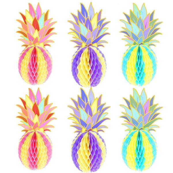

6 pcs 12 inch colorful pineapple honeycomb centerpieces, tissue paper pineapple table hanging decoration for tropical hawaiian l