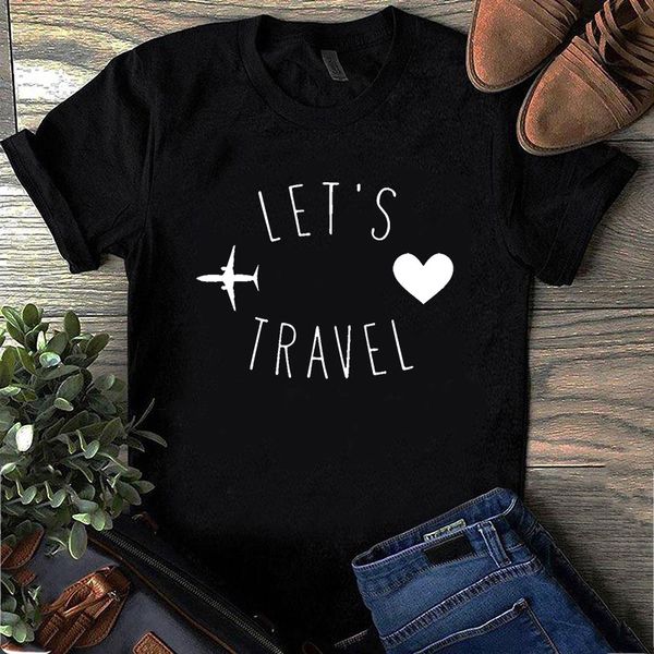 

plus size short-sleeve tshirt lets travel plane funny t shirts ulzzang camiseta mujer fashion tee black white drop ship