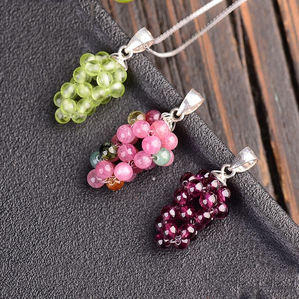 

природные grapestone турмалин гранат подвеска для женщин этнические ручной grape подвеска real pure 925 стерлингового серебра, Silver