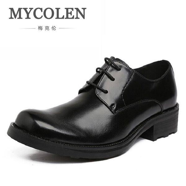 

mycolen genuine leather mens dress shoes oxford shoes men lace up business brand men wedding sapato masculino, Black